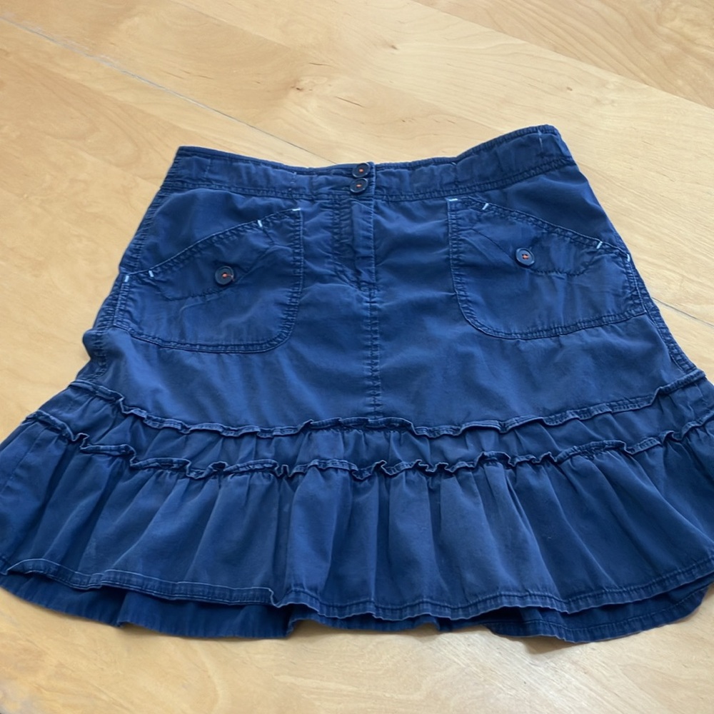 Anthropologie Sitwell Cotton‎ Button Front Tiered Ruffle Skirt in blue size 6